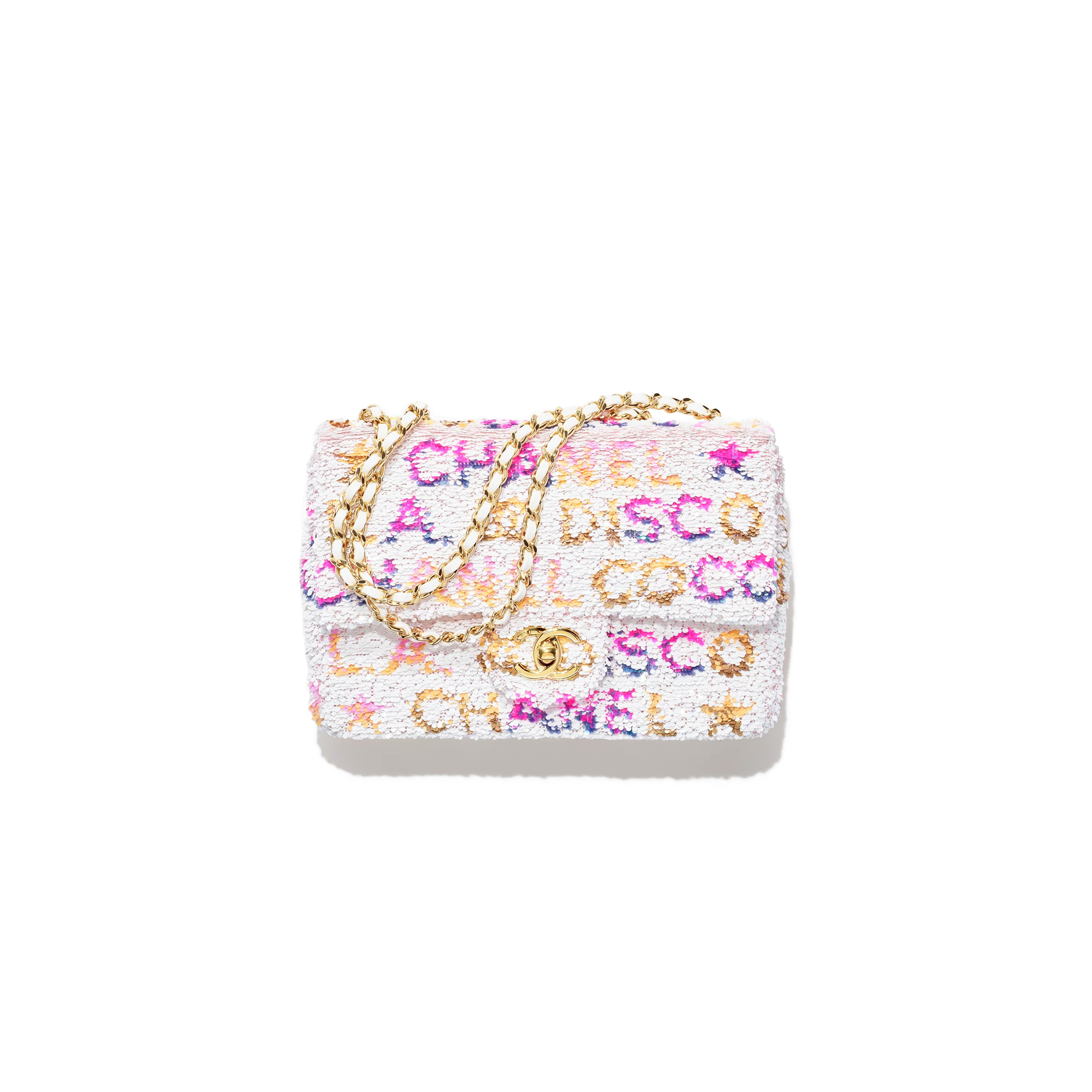 CHANEL MASTER SEQUIN LOGO CC SMALL SINGLE FLAP WHITE MULTICOLOR (20*13*6cm)